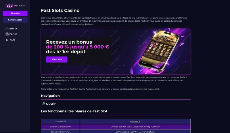 Découvrez les Meilleures Fonctionnalités de Fast Slots Casino en Ligne en France